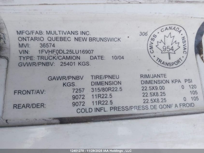 2005 Freightliner Columbia 112 VIN: 1FVHF0DL25LU16907 Lot: 12451270