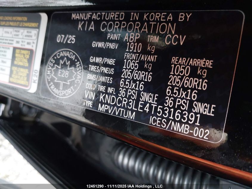 2026 Kia Niro Ex/Ex Premium VIN: KNDCR3LE4T5316391 Lot: 12451290