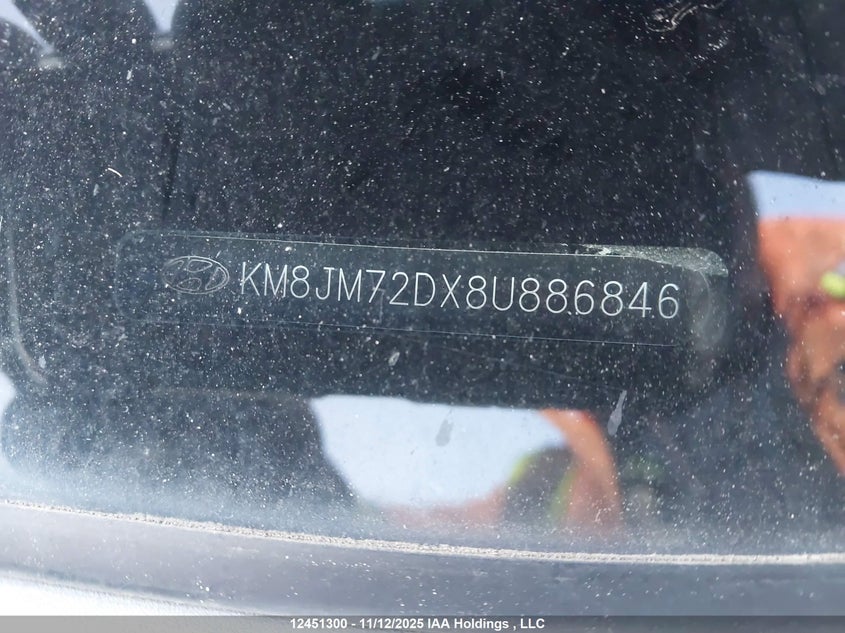 2008 Hyundai Tucson Gl V6/Limited VIN: KM8JM72DX8U886846 Lot: 12451300