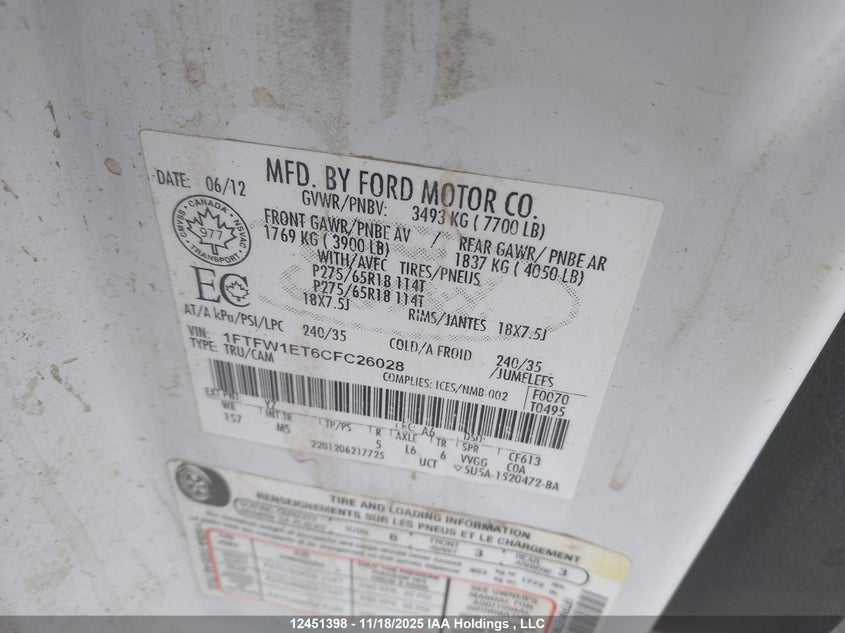 1FTFW1ET6CFC26028 2012 FORD F-150 photo no. 17