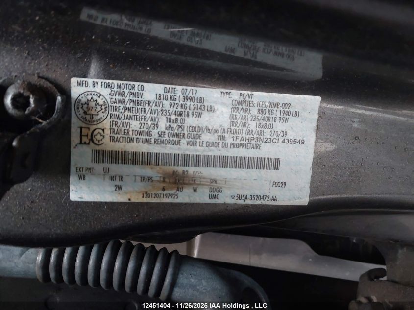 2012 Ford Focus Titanium VIN: 1FAHP3N23CL439549 Lot: 12451404