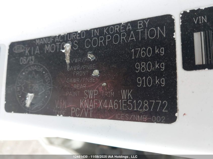 2014 Kia Forte 1.8L Lx/1.8L Lx+/1.8L Se VIN: KNAFX4A61E5128772 Lot: 12451430