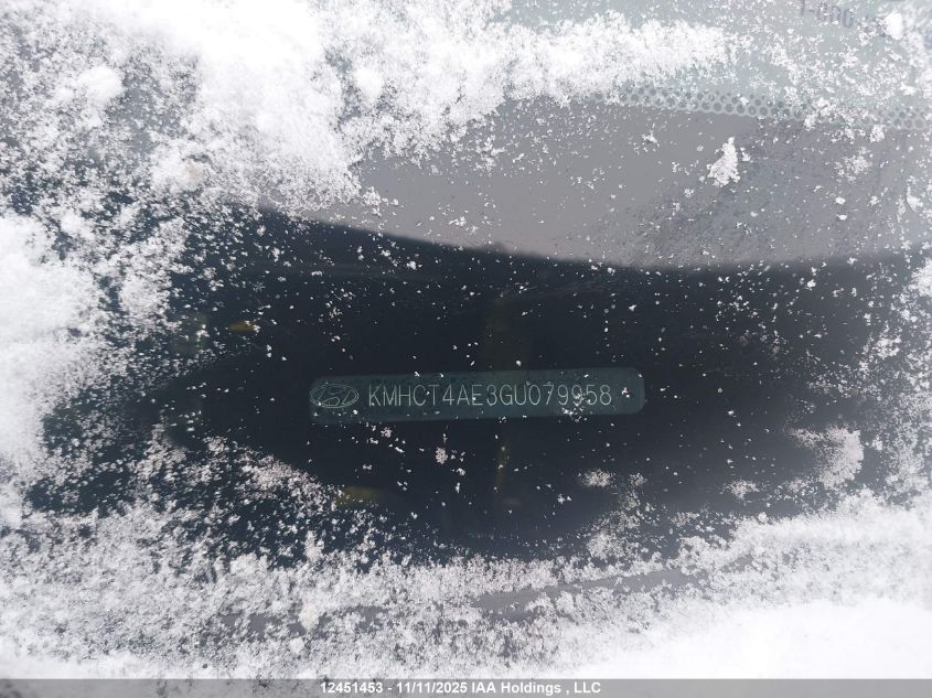 2016 Hyundai Accent VIN: KMHCT4AE3GU079958 Lot: 12451453