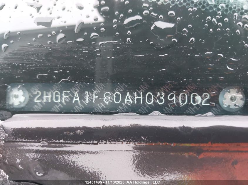 2010 Honda Civic Sport VIN: 2HGFA1F60AH039002 Lot: 12451495