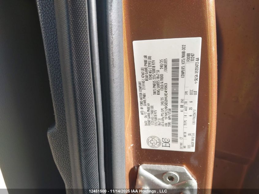 2017 Ford Escape Se VIN: 1FMCU9GD2HUE41563 Lot: 12451500