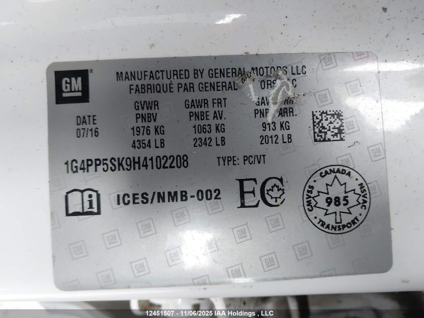 2017 Buick Verano VIN: 1G4PP5SK9H4102208 Lot: 12451507