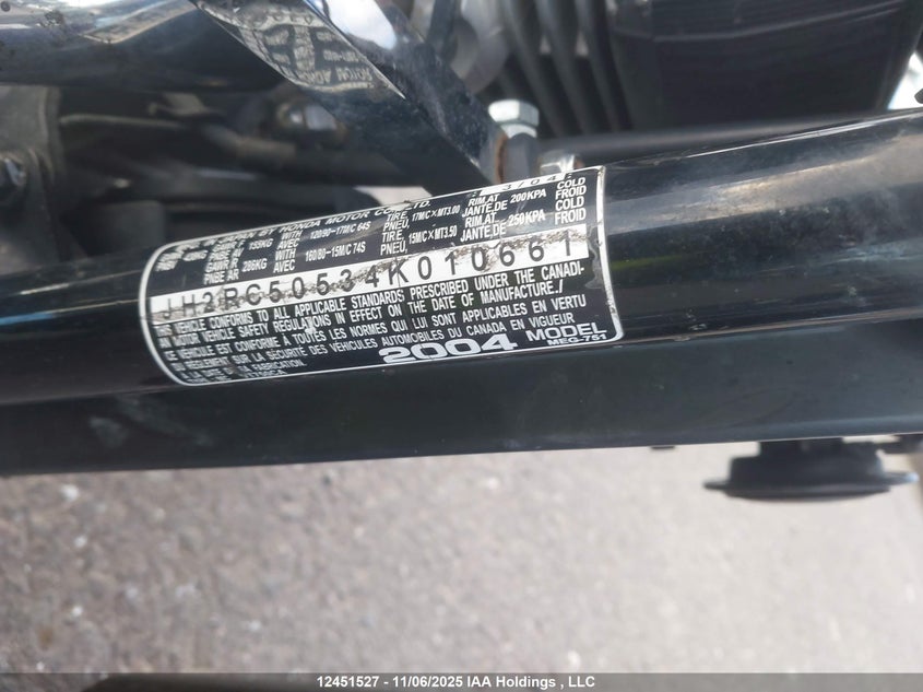 JH2RC50534K010661 2004 HONDA VT photo no. 10
