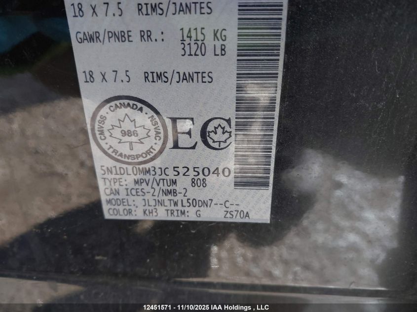 2018 Infiniti Qx60 VIN: 5N1DL0MM3JC525040 Lot: 12451571