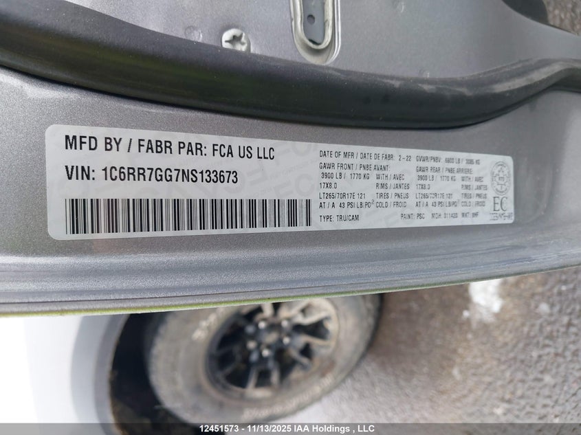 1C6RR7GG7NS133673 2022 RAM 1500 photo no. 9