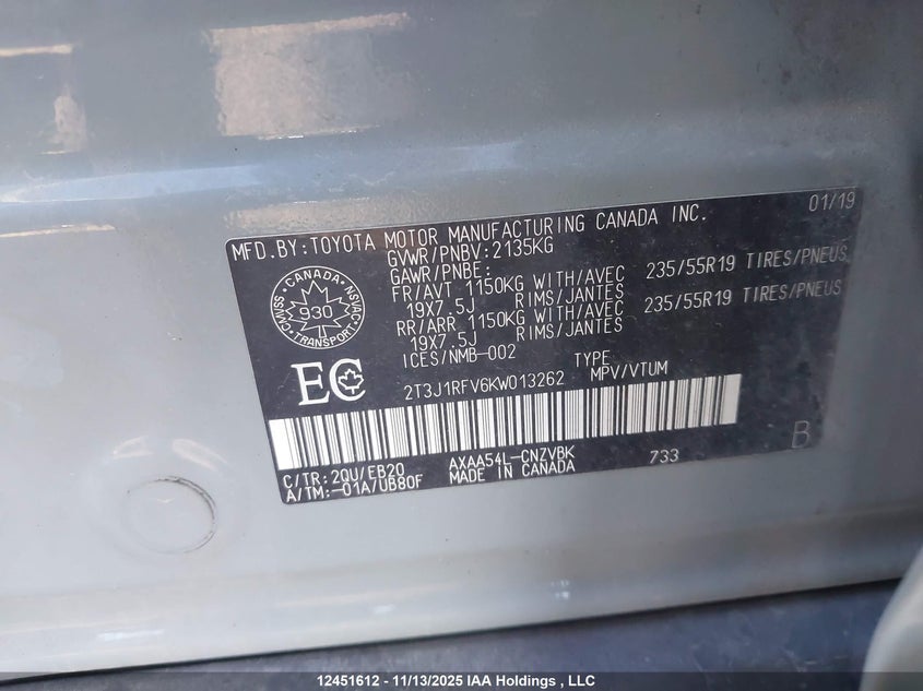 2T3J1RFV6KW013262 2019 TOYOTA RAV 4 photo no. 9