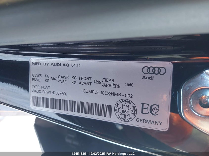 WAUCJBFW6N7008696 2022 AUDI E-TRON GT photo no. 9