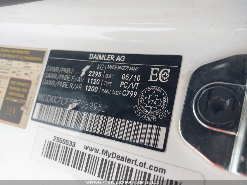 2011 Mercedes-Benz E 550 VIN: WDDKK7CF5BF059952 Lot: 12451642