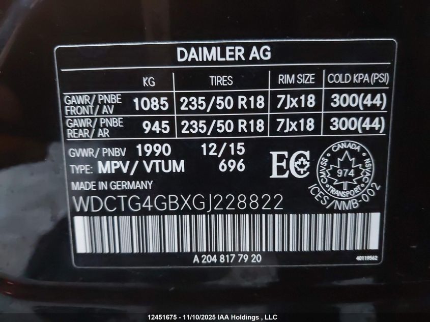 2016 Mercedes-Benz Gla 250 4Matic VIN: WDCTG4GBXGJ228822 Lot: 12451675