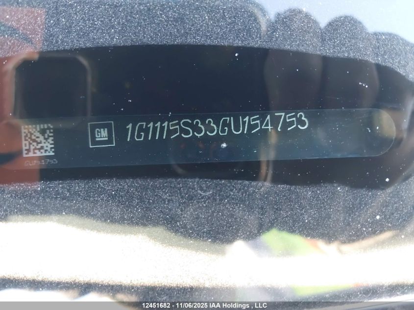 2016 Chevrolet Impala Lt VIN: 1G1115S33GU154753 Lot: 12451682