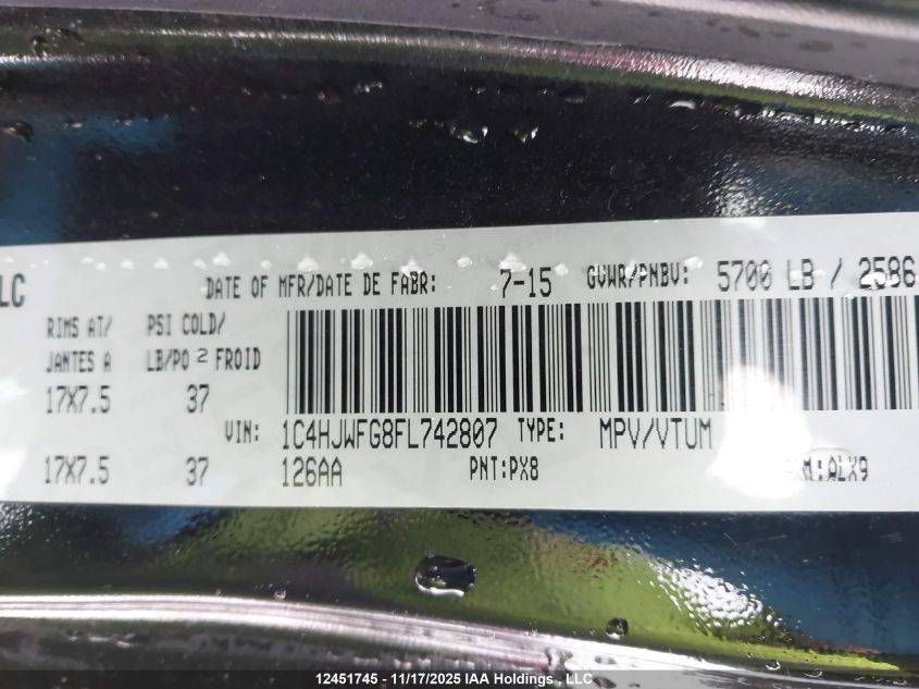 2015 Jeep Wrangler Unlimited Rubicon VIN: 1C4HJWFG8FL742807 Lot: 12451745