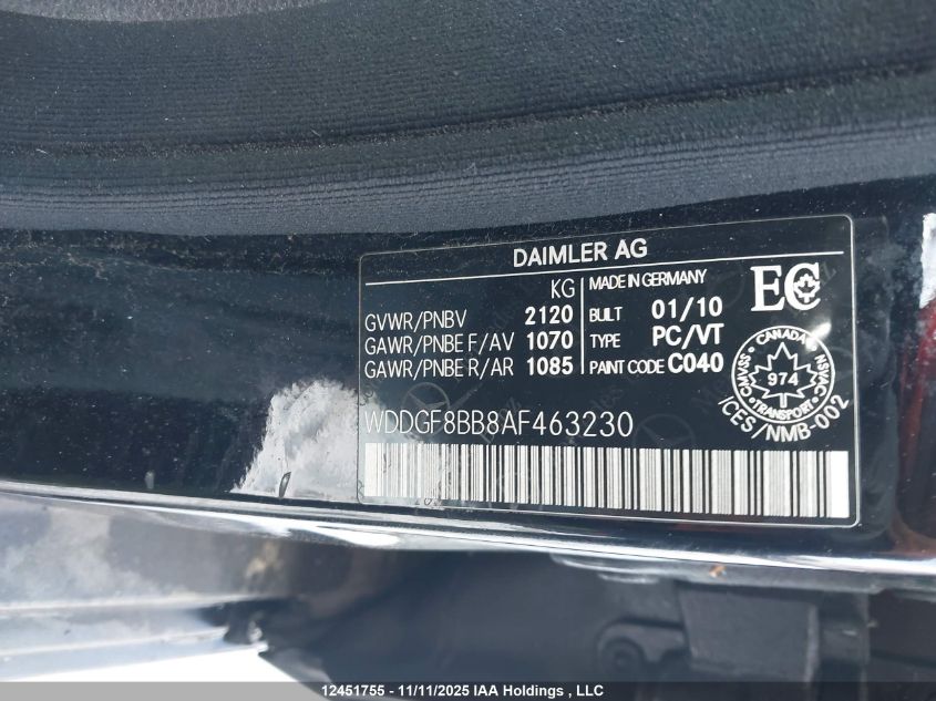 2010 Mercedes-Benz C 300 4Matic VIN: WDDGF8BB8AF463230 Lot: 12451755