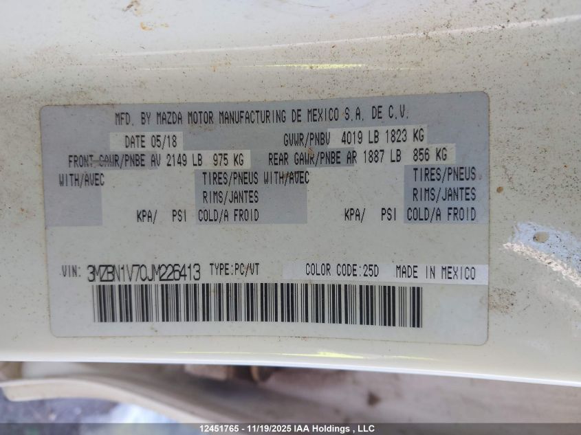 2018 Mazda 3 Gs VIN: 3MZBN1V70JM226413 Lot: 12451765