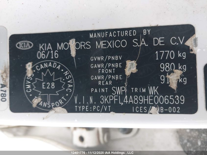 2017 Kia Forte Ex VIN: 3KPFL4A89HE006539 Lot: 12451776