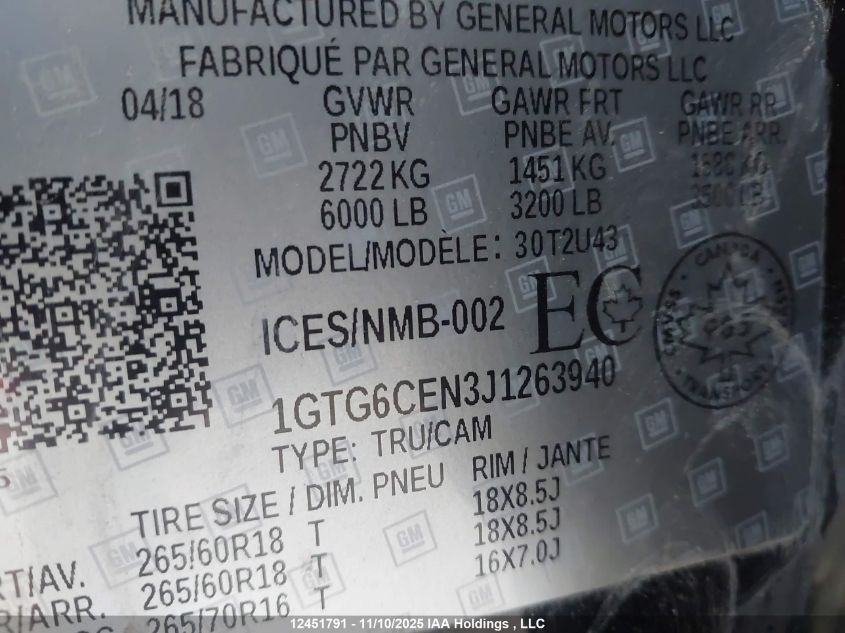 2018 GMC Canyon All Terrain W/Cloth/Sle VIN: 1GTG6CEN3J1263940 Lot: 12451791