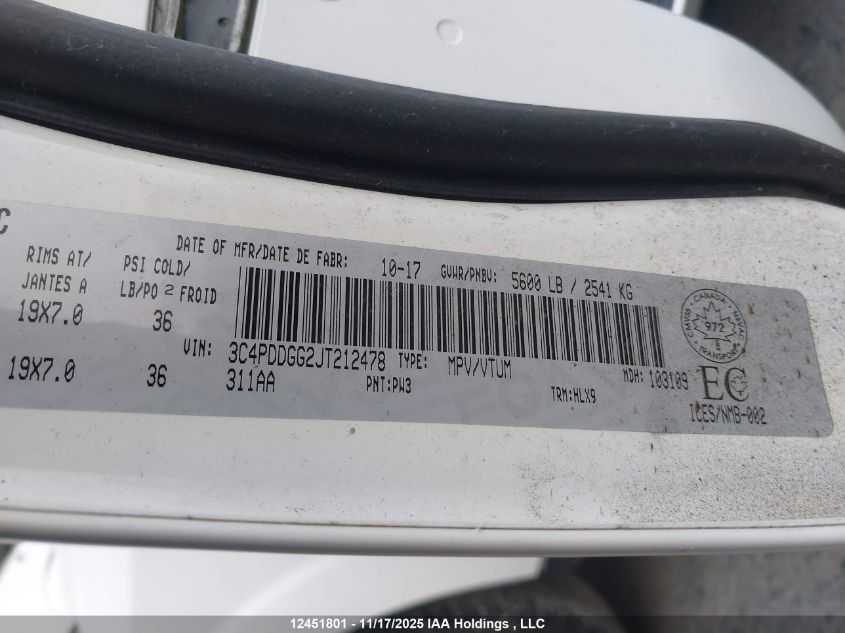 2018 Dodge Journey Crossroad VIN: 3C4PDDGG2JT212478 Lot: 12451801