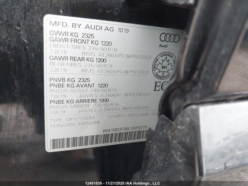 WA1EECF3XL1029279 2020 AUDI Q3 photo no. 9