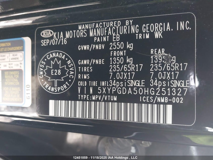 5XYPGDA50HG251327 2017 KIA SORENTO photo no. 9