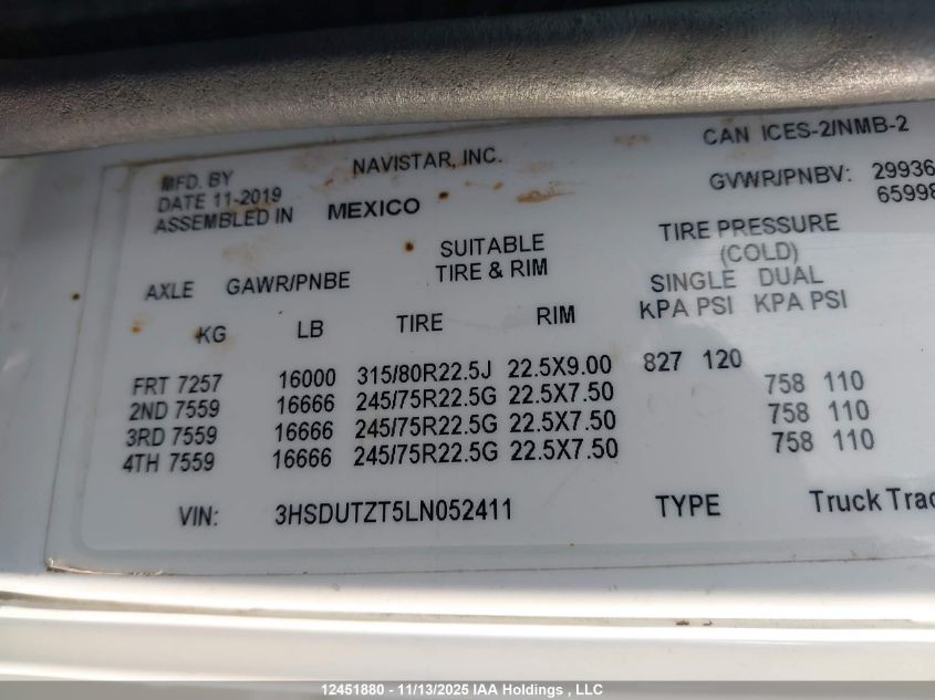 2020 International Hx615 VIN: 3HSDUTZT5LN052411 Lot: 12451880