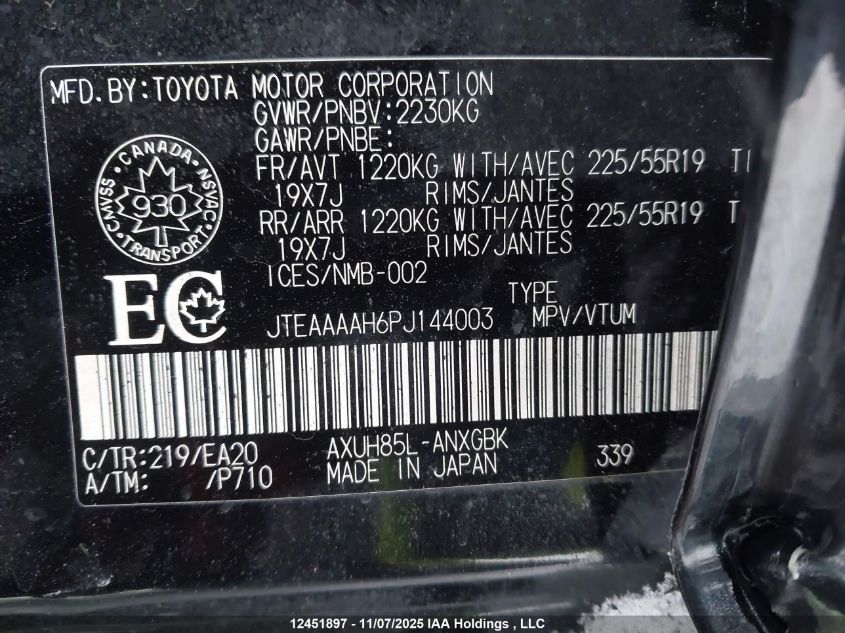 2023 Toyota Venza Xle VIN: JTEAAAAH6PJ144003 Lot: 12451897