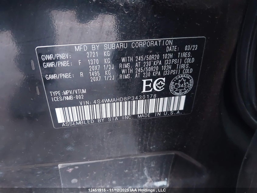 4S4WMAHD8P3430178 2023 SUBARU ASCENT photo no. 18