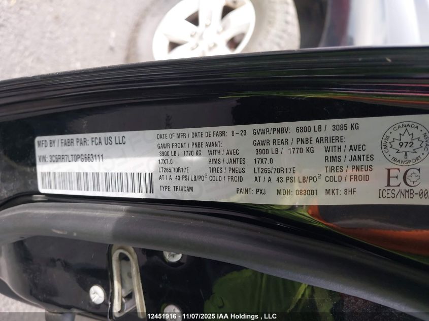 2023 Ram 1500 Classic Slt VIN: 3C6RR7LT0PG663111 Lot: 12451916