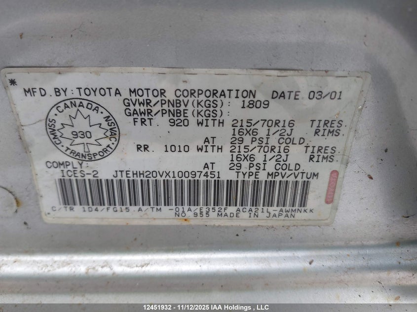 JTEHH20VX10097451 2001 TOYOTA RAV 4 photo no. 9