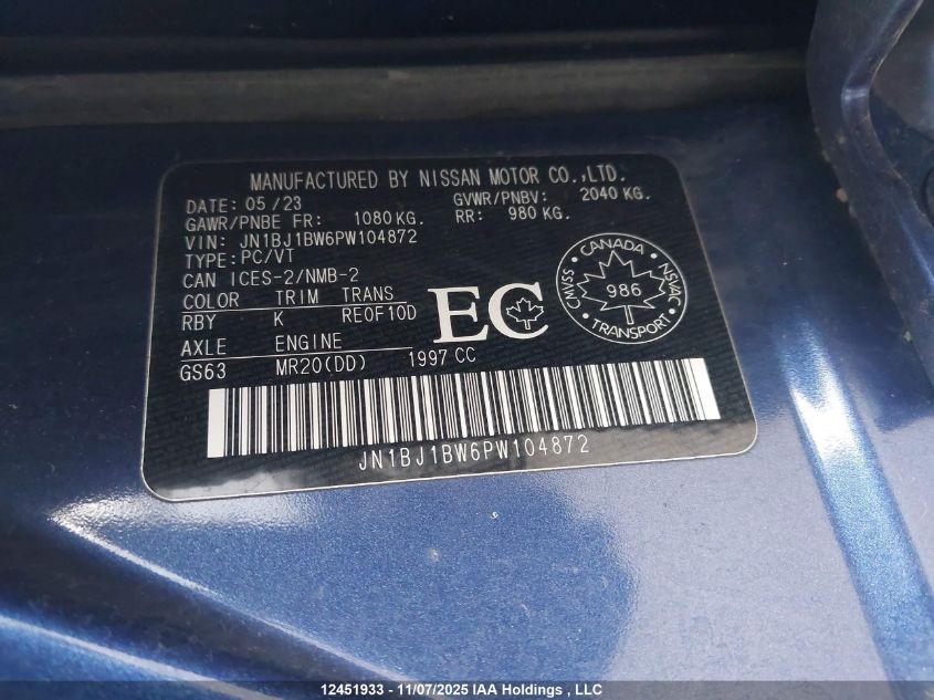 2023 Nissan Qashqai Sv VIN: JN1BJ1BW6PW104872 Lot: 12451933