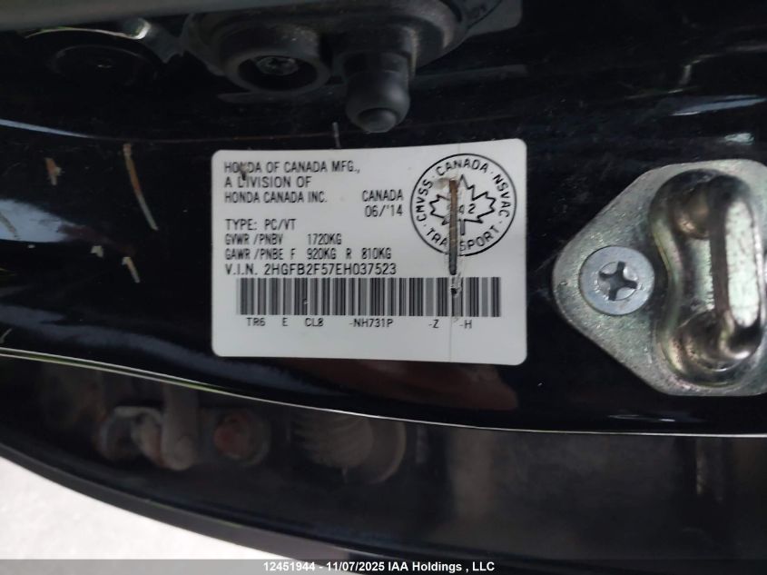 2014 Honda Civic Ex 4Dr VIN: 2HGFB2F57EH037523 Lot: 12451944