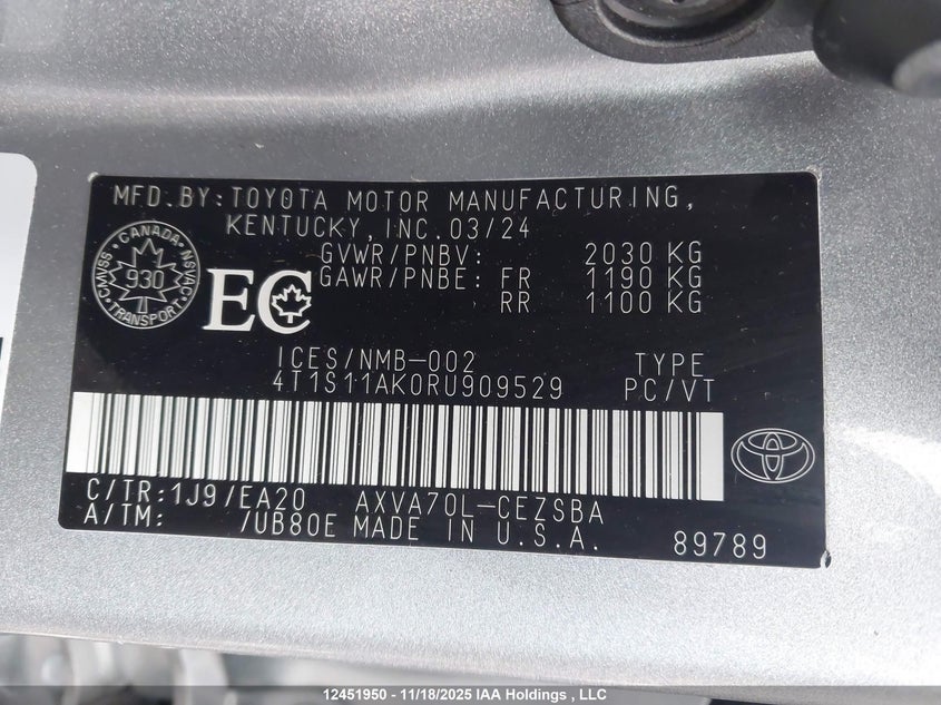4T1S11AK0RU909529 2024 TOYOTA CAMRY photo no. 9