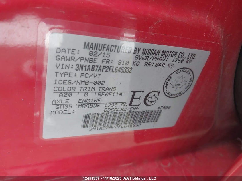 3N1AB7AP2FL645332 2015 NISSAN SENTRA photo no. 9