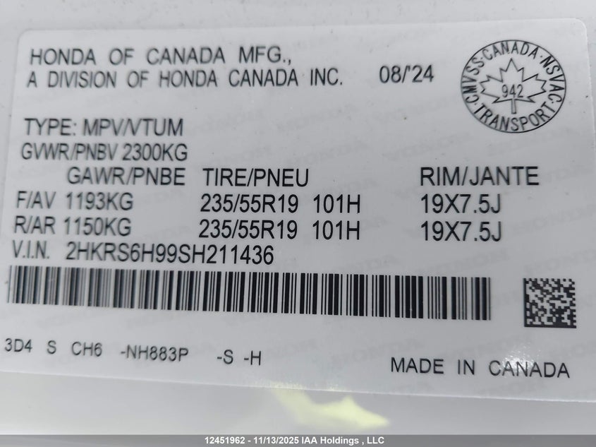 2HKRS6H99SH211436 2025 HONDA CR-V photo no. 19