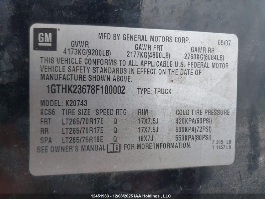 1GTHK23678F100002 2008 GMC SIERRA photo no. 18
