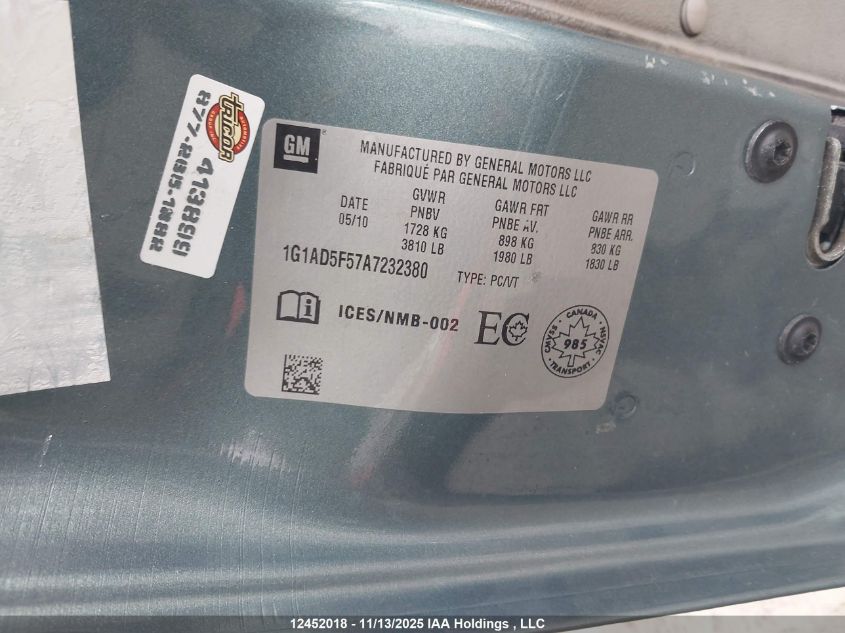 2010 Chevrolet Cobalt VIN: 1G1AD5F57A7232380 Lot: 12452018