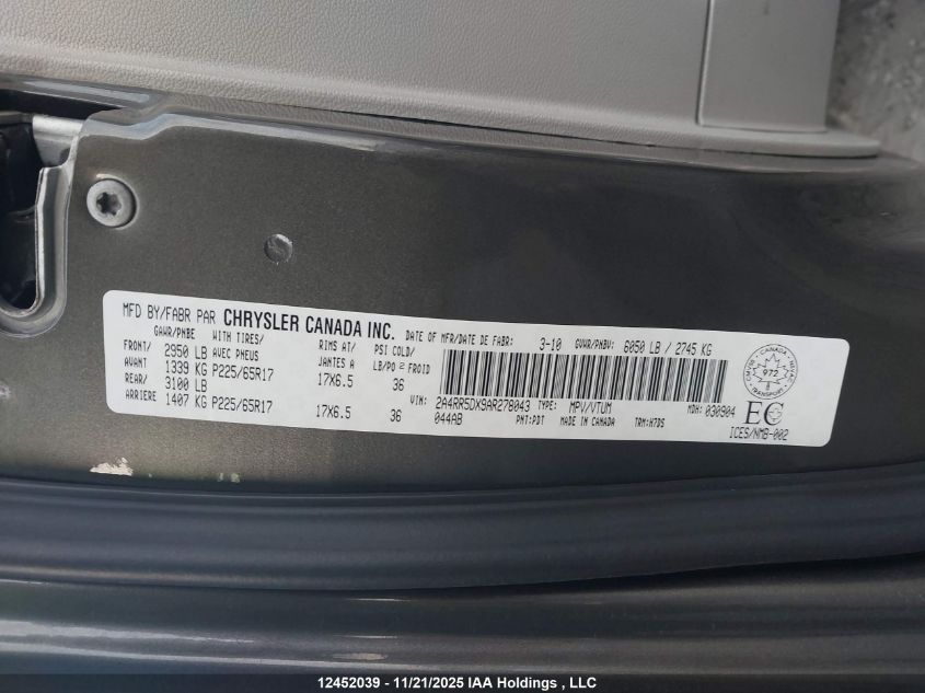 2010 Chrysler Town & Country Touring VIN: 2A4RR5DX9AR278043 Lot: 12452039