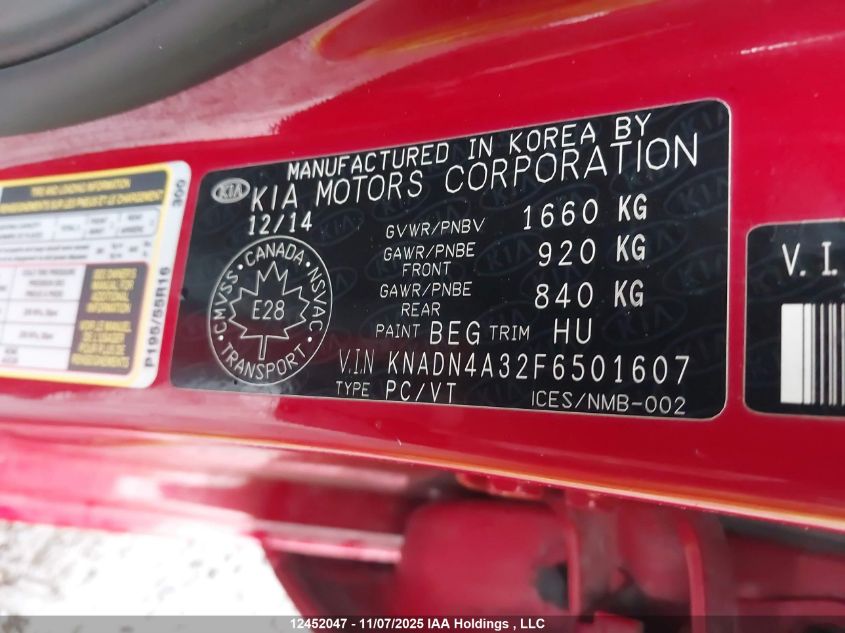 2015 Kia Rio Ex/Ex+/Lx/Lx+/Sx VIN: KNADN4A32F6501607 Lot: 12452047