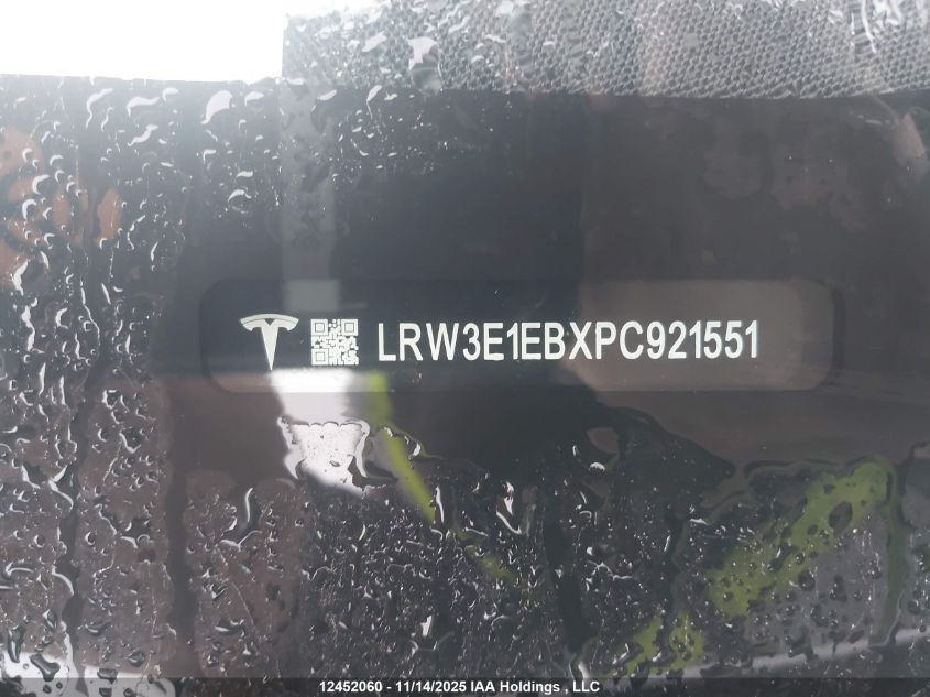 2023 Tesla Model 3 Long Range VIN: LRW3E1EBXPC921551 Lot: 12452060