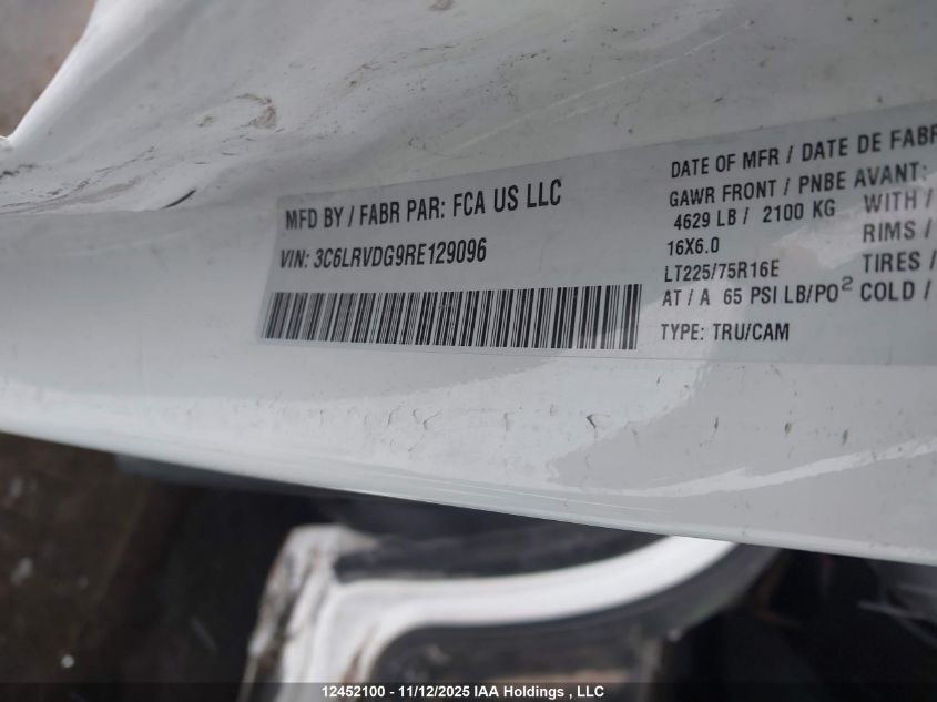 2024 Ram Promaster 2500 High Roof VIN: 3C6LRVDG9RE129096 Lot: 12452100