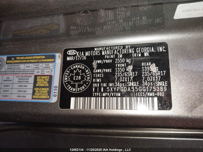 5XYPGDA55GG175389 2016 KIA SORENTO photo no. 9