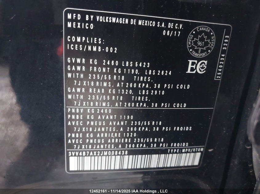 3VV4B7AX2JM008438 2018 VOLKSWAGEN TIGUAN photo no. 9