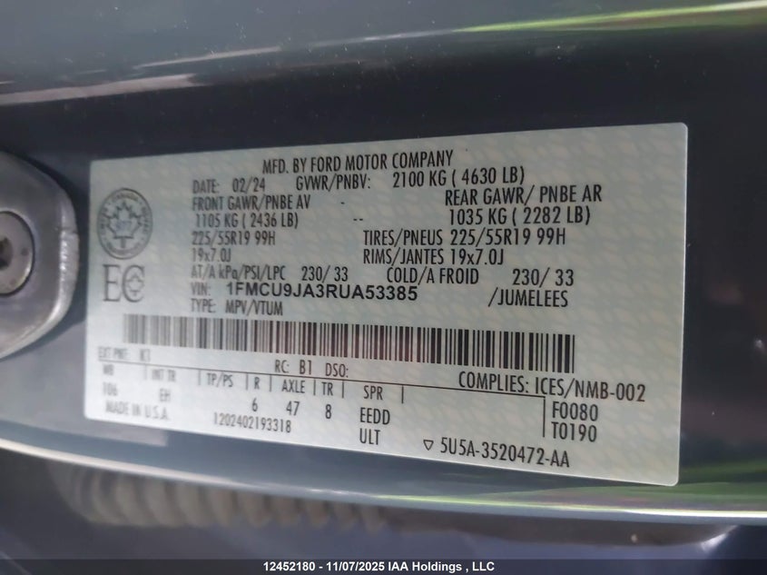 1FMCU9JA3RUA53385 2024 FORD ESCAPE photo no. 9