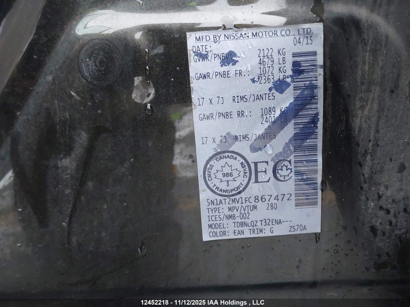 5N1AT2MV1FC867472 2015 NISSAN ROGUE photo no. 9
