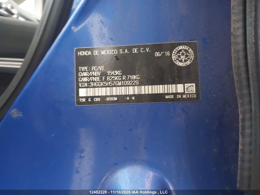 3HGGK5H57GM109229 2016 HONDA FIT photo no. 9
