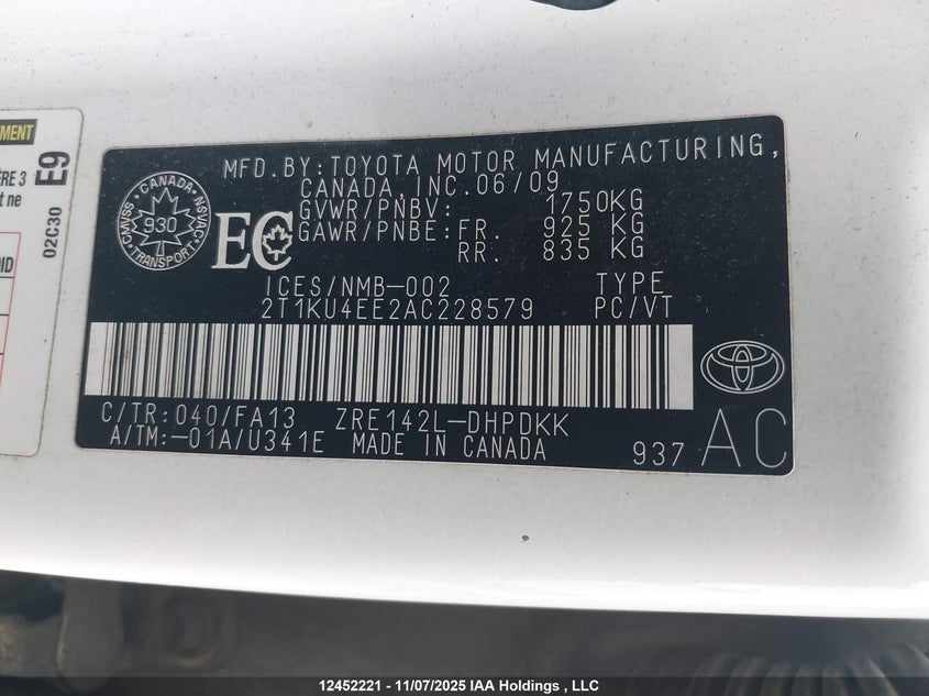 2T1KU4EE2AC228579 2010 TOYOTA MATRIX photo no. 9