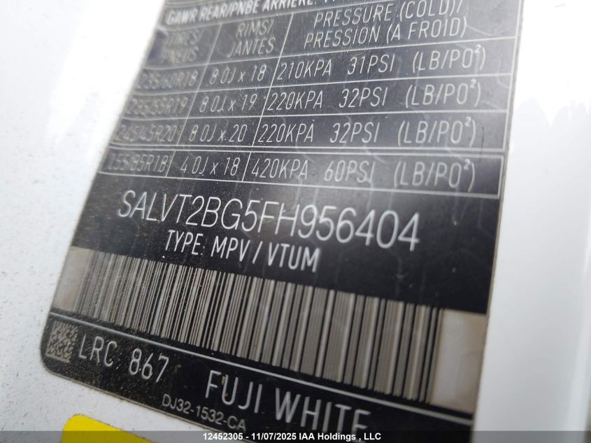 2015 Land Rover Range Rover Evoque Dynamic VIN: SALVT2BG5FH956404 Lot: 12452305