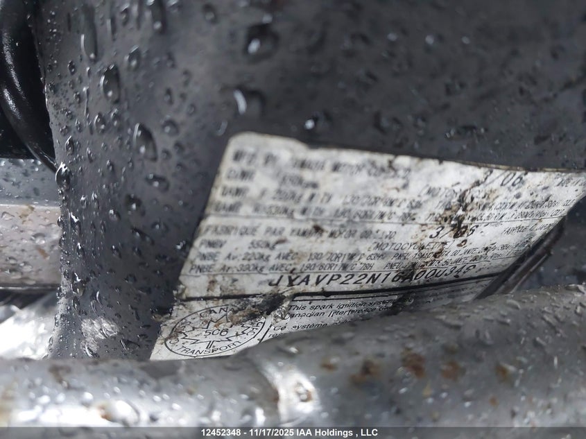 2006 Yamaha Xv1900 VIN: JYAVP22N16A000349 Lot: 12452348